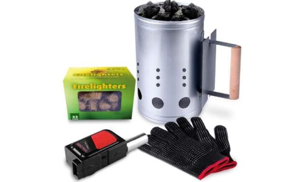 BBQ Heat Resistant Glove Charcoal Chimney Starter Set With Heat Resistant Glove & BBQ Air Blower - 1472°F Grill Glove For Faster, Safer Charcoal Lighting Charcoal Lighter Can